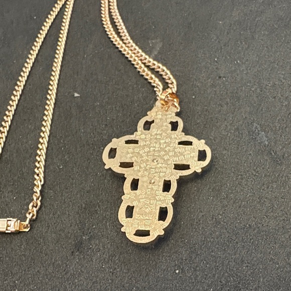 Vintage Gold and Blue Cross Pendant Necklace Made In Germany - Picture 6 of 9